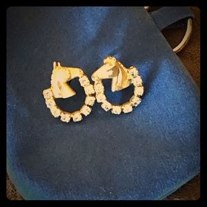 Gold horse head and diamond horseshoe earrings